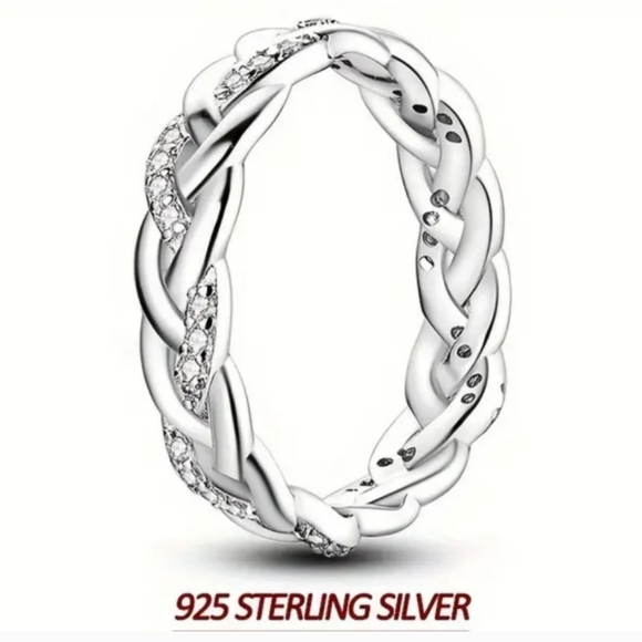 925 Stamped Sterling Silver and Cubic Zirconia Braided Infinity Ring - Picture 4 of 5